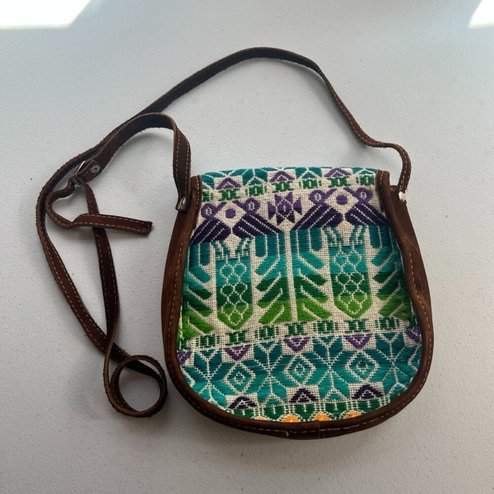 Unbranded Colorful Purse Woven Fabric Leather Crossbody Bag Made In Guatemala - Picture 8 of 11